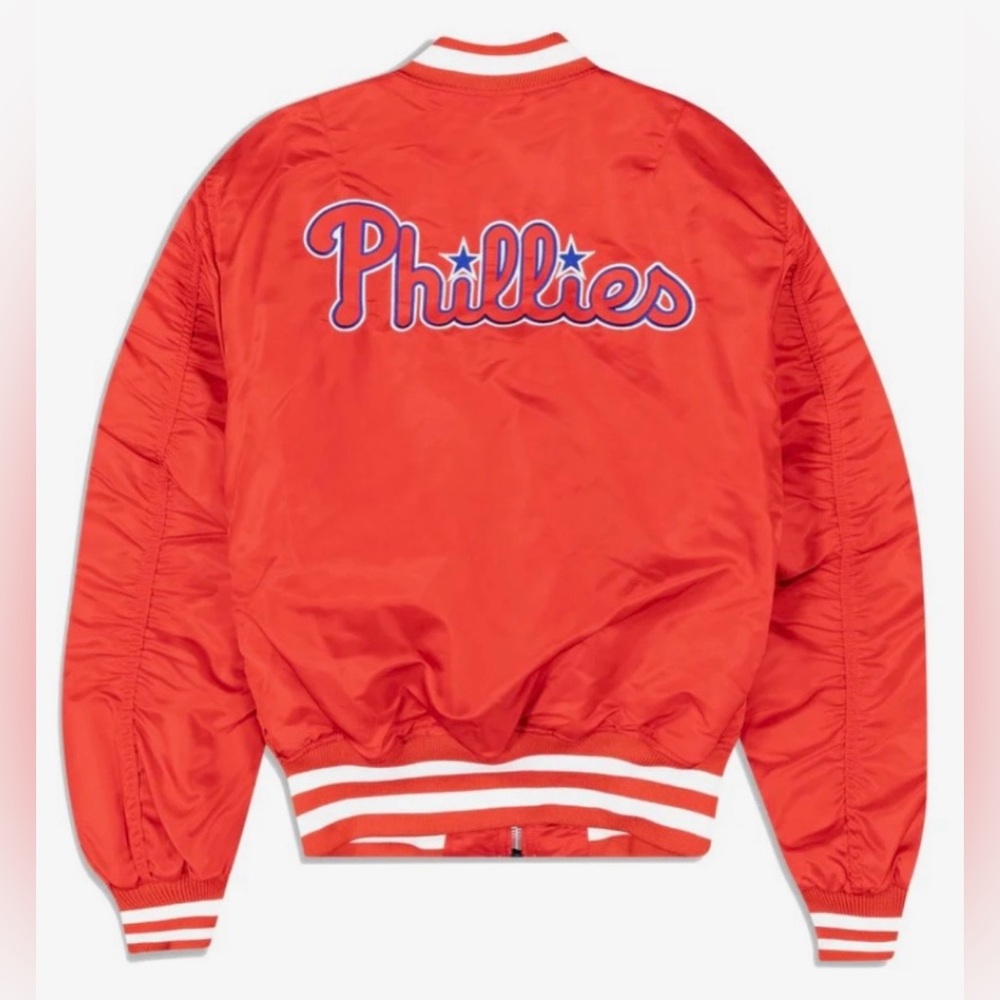 Alpha Industries X Philadelphia Phillies MA-1 Bomber Jacket Red Deadstock NWT - Picture 3 of 7